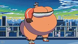 Michiru experiences detailed belly inflation in anime