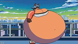 Michiru experiences detailed belly inflation in anime