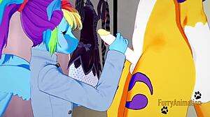 Digimon My Little Pony Yaoi - Renamon And Rainbow Dash Handjob Blowjob Fucked With Creampie In Ass - Yiff Anime Manga Gay