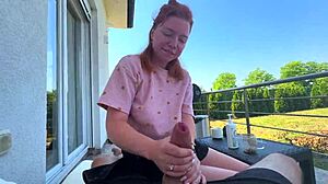 Public risky sex and huge cumshot on face