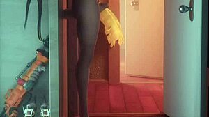 Mercy from Overwatch indulges in solo masturbation in this anime scene, her fingers exploring her body intensely.