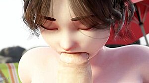 Mei gives blowjob and tit fuck.