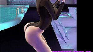 Nude Cartoon Model Dances in 3D Animation Scene