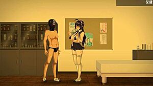 Cute girl is having sex with a man in college in breeding log hentai game