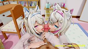 Fuwamoco从Novr那里得到激烈口交，在3D Hololive Hentai中