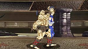 Kitana hot ninja belly punched in wrestle