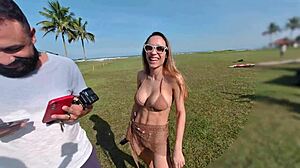 pov wild encounter in public on the beach with oral and lesbian