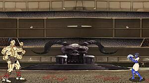 Kitana hot ninja belly punched in wrestle