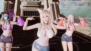 curious ahri, akali, and seraphine dance a hot k-pop routine in league of legends mmd unis uncensored