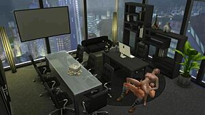 A muscular boss fucks his slutty secretary in the office.