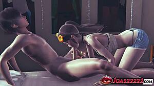 Flower Girl Mizushima Marika Rule34 3D Hentai - Busty Beauty In Short Denim Shorts Gives Blowjob And Handjob On Sofa Deepthroat Ending With Massive Cumshot On Her Body