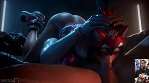 kiriko deepthroats hard cock for cummy surprise. freja's tight ass gets anal pounded