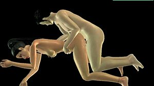 An animated video of a japanese man and indian girl in spoon position