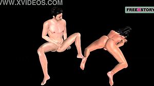 Animated porn shows japanese man fucking indian bhabhi in doggy while she rubs pussy then mutual masturbation.