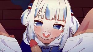 Gawr Gura acaricia pau em handjob hentai