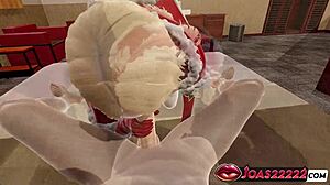 christmas elf giving hottest blowjob to big dick on bed 3d animation porn