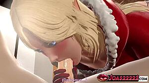 christmas elf giving hottest blowjob to big dick on bed 3d animation porn