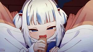 Gawr Gura streelt pik in hentai handjob