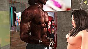 Babydoll takes huge black cock deep, squirts cum in intense machinima fuck.