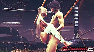 Wow! Hot blue-haired princess with pierced nipples in anal doggystyle, lifting to missionary with tight pussy close-ups and massive cum inside!