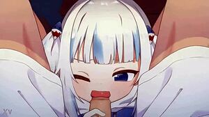 Gawr gura simogatja a faszt hentai kézimunkában