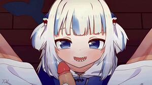 gawr gura strokes cock in hentai handjob