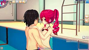 Bikini Kasane Teto and guy fuck in pool