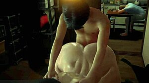 Neighbor's wife cheats with doggystyle on sofa in 3D animation.