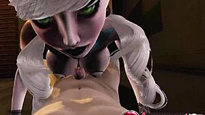 halloween witch elsa sexy anime girl in stockings - intense titjob and footjob stimulation