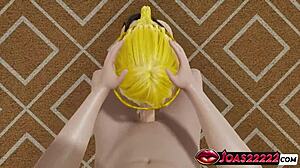 Feel the passion as Marika in her black dress delivers huge tits POV blowjob and footjob for monster cock cumshot.