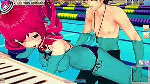 Bikini Kasane Teto and guy fuck in pool