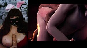 milf teases her huge natural tits watching hentai