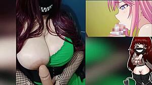 hotwife watching hentai while playing with big boobs