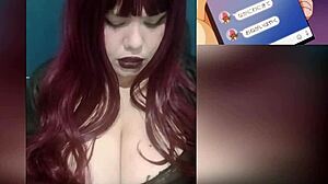 redhead goth wife playing with her huge tits while watching hentai