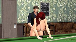 Busty redhead fucked hard on the billiard table