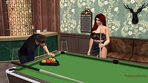 Busty redhead fucked hard on the billiard table