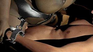 samantha gives a bdsm footjob and blowjob as a black bbw milf