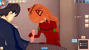 asuka langley gets fucked in the toilet. redhead hentai action unfolds.