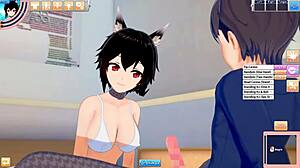 Mustatukkainen neko-kissatyttö