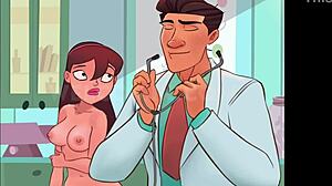 Naughty patient experiences first time at gynecologist in home animation