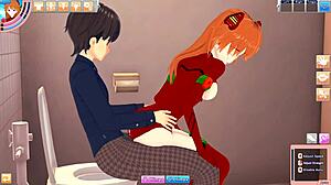 Asuka Langley Se Folle en el Baño. Acción Hentai de Pelirroja Se Desarrolla.
