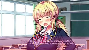 In real hentai situation part 8, blonde with big tits and ass performs blowjob on monster cock, leading to orgasm and facial