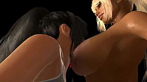 brunette girl sucking milf breasts