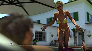 I meet the busty blonde stepsister Eve in her sexy swimsuit, feeling the summer scent