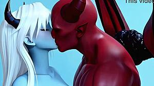 Blue red demons tease with sensual oral double blowjob tits squirting