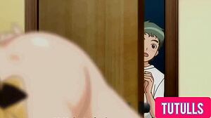 stepmom sneaks up on stepson stroking his cock in hentai taboo scene