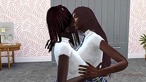 lesbians ditch school to fuck wildly, scissoring pussies hard.