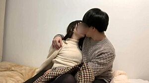 period play turns into deep kisses and lingerie teasing on bed with girlfriend