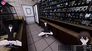 Exhibitionist girl squirts hard in store - hold back?