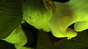 damn this hot blonde slurps that old man's cock so good